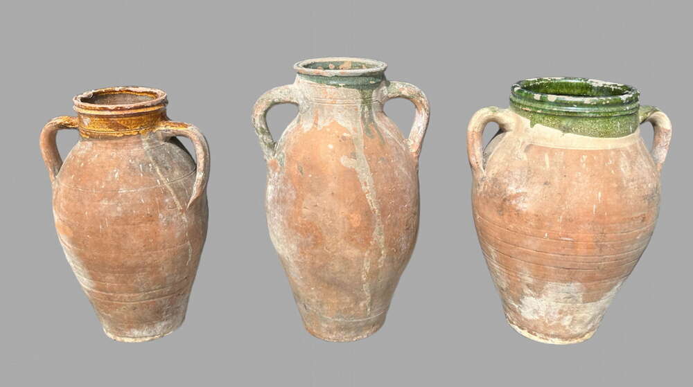 Three Part Glazed Terracotta Urns