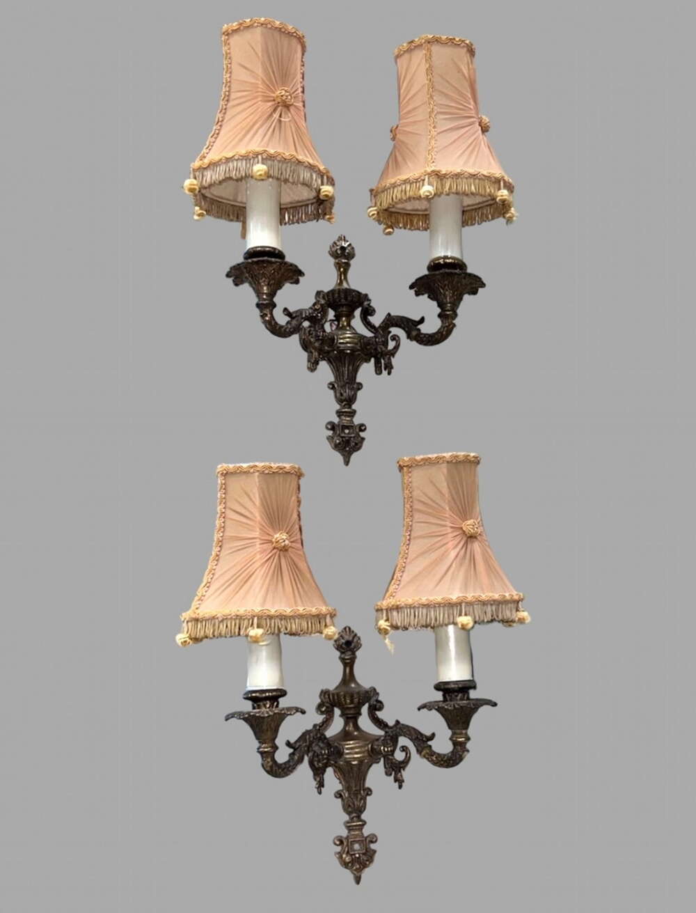 A Pair of Ornate Double Wall Light Sconces