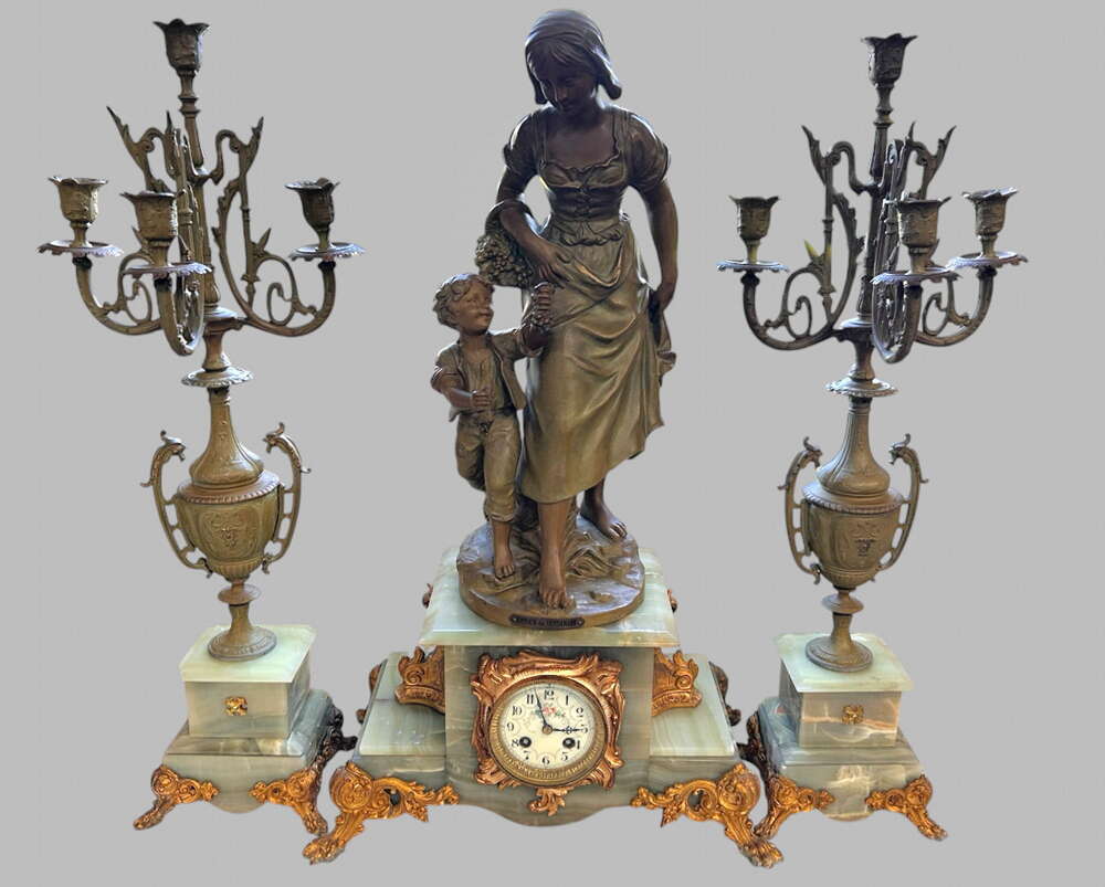 A 19thc Large French Garniture Clock by S Kinsburger
