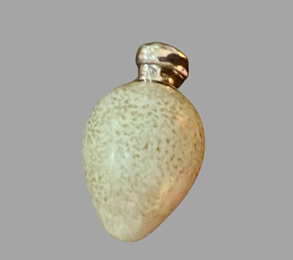 A Victorian Silver and Ceramic Blackbirds Egg Scent Bottle