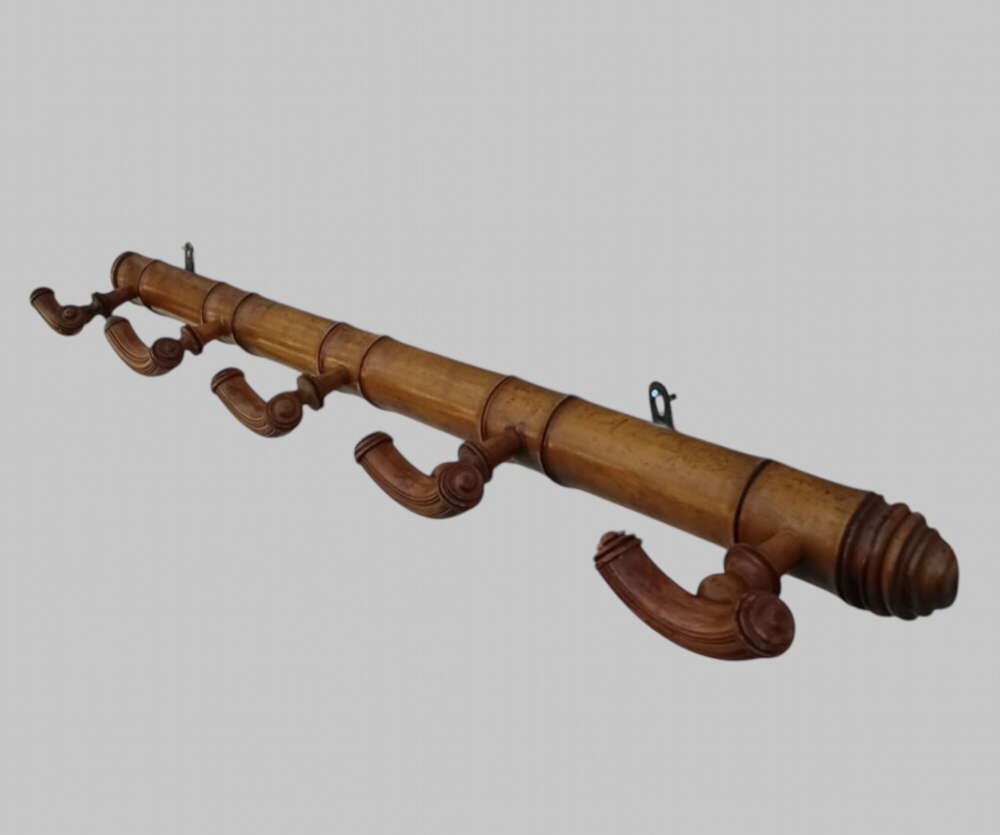 French Antique Faux Bamboo Wall Coat Rail