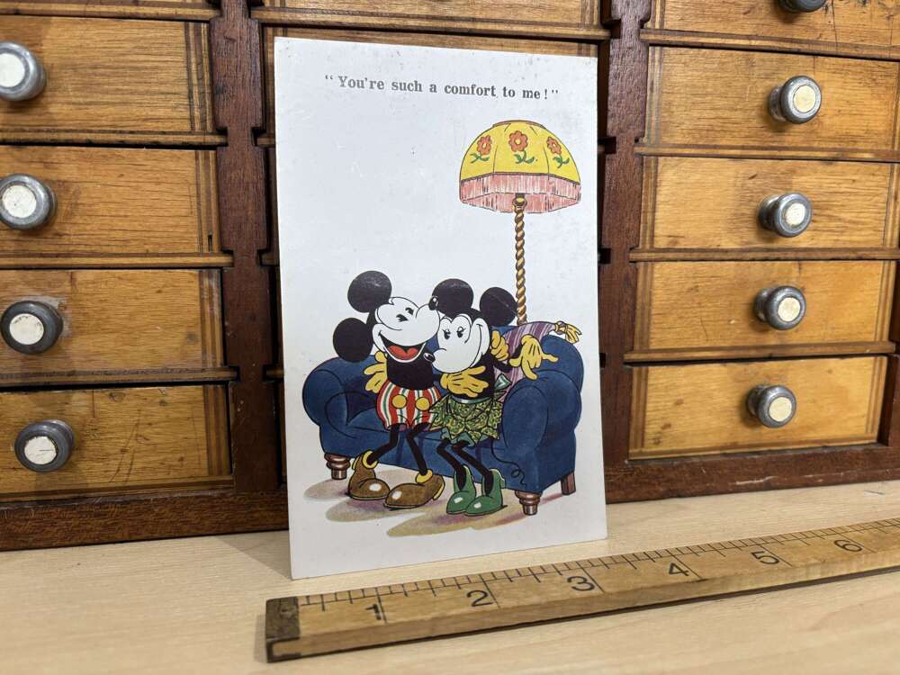 Disney Rat Faced Minnie & Mickey Mouse Post Card Ephemera c1930s