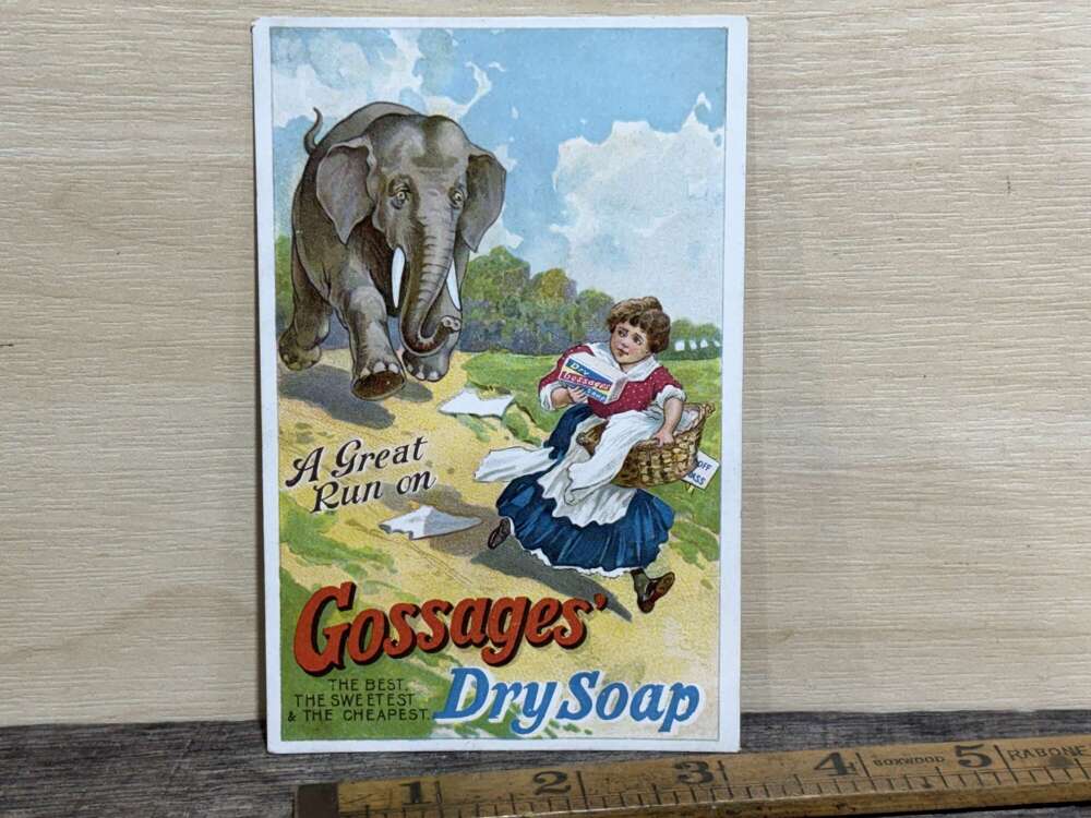 Gossage's Soap A Great Run Elephant Image Advertising Trade Post Card Ephemera c1900s