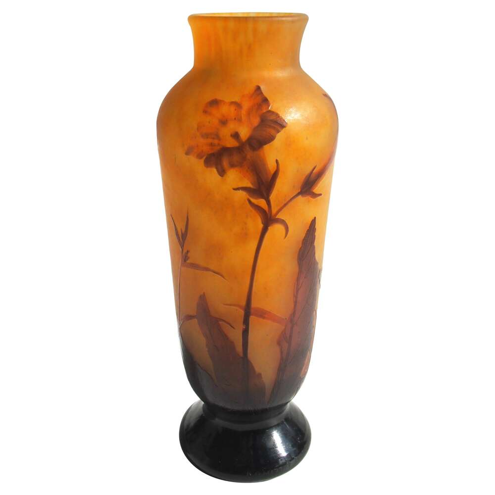 French Art Nouveau Daum Cameo And Wheel Carved Glass Nicotiana Vase C1900