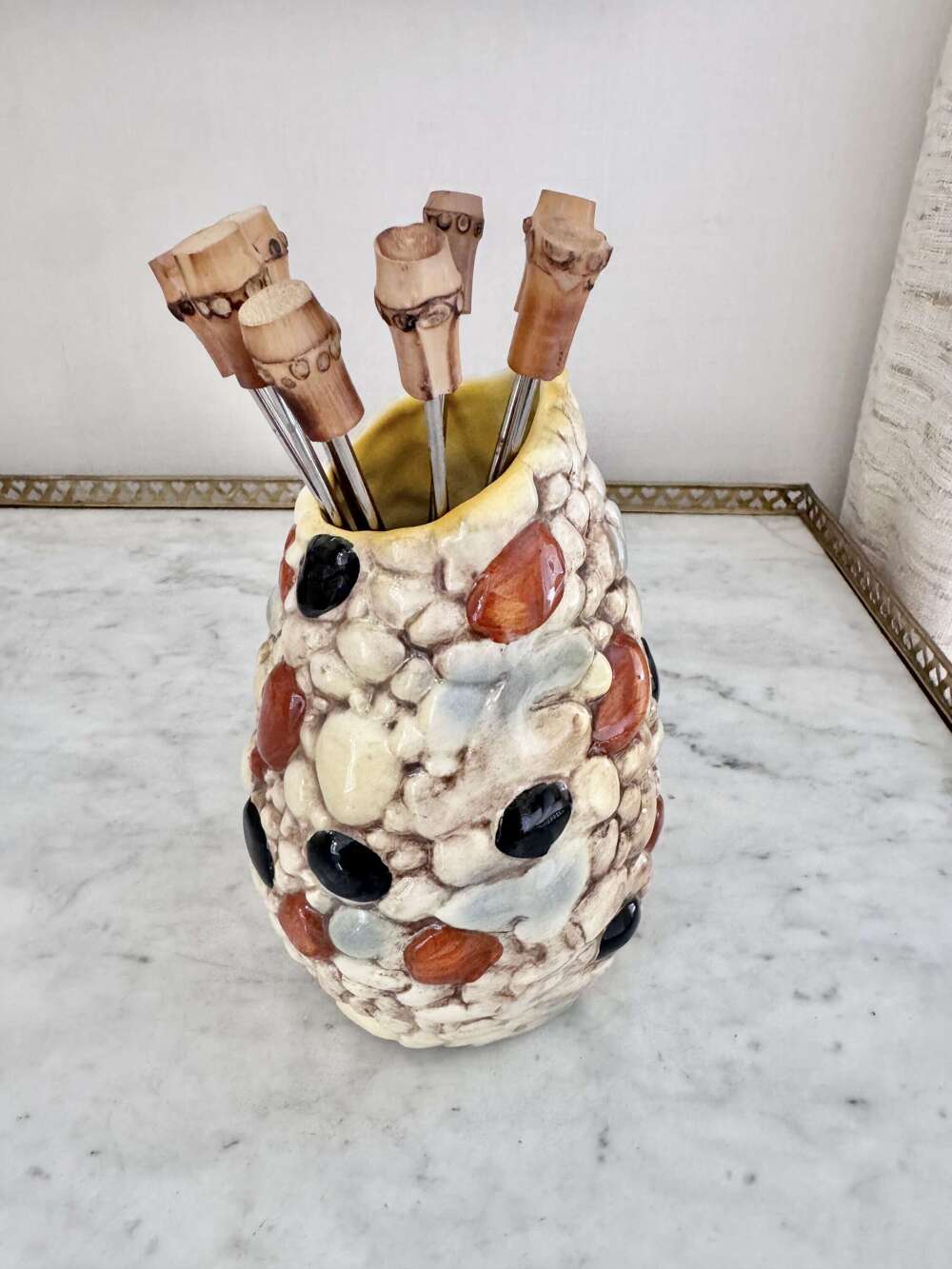 Smart Art Deco handpainted jug & set bamboo cocktail spoons
