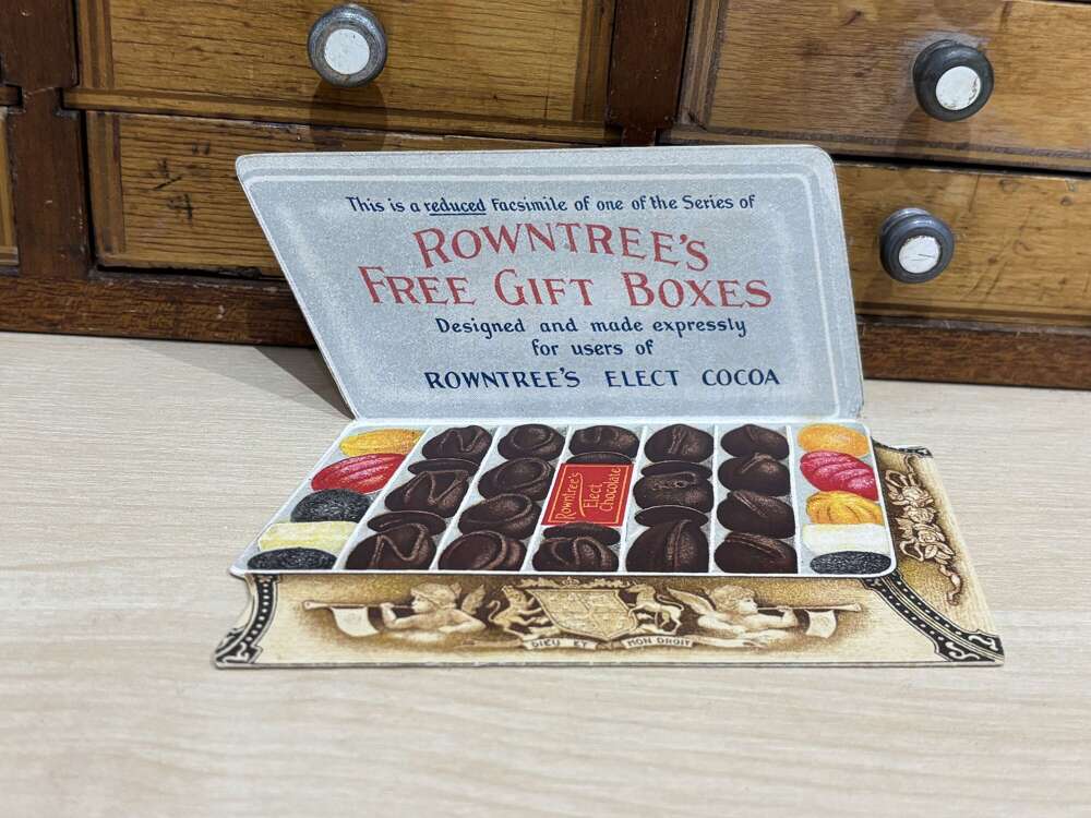Scarce Rowntree's Chocolate Tin Fold Out Die-Cut Advertising Trade Card Ephemera c1900s