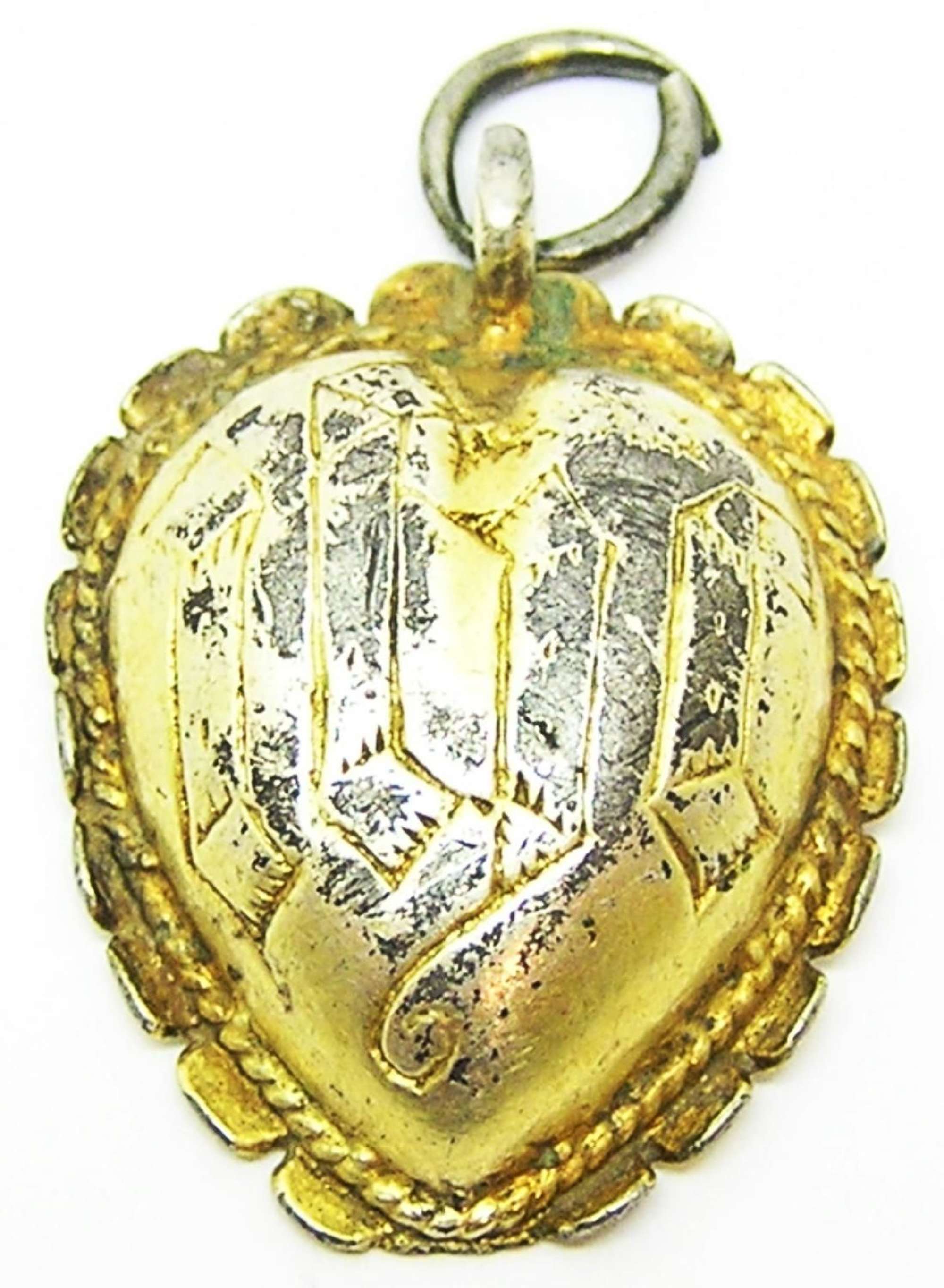 English Tudor Silver Gilt Devotional Heart Pendant IHC