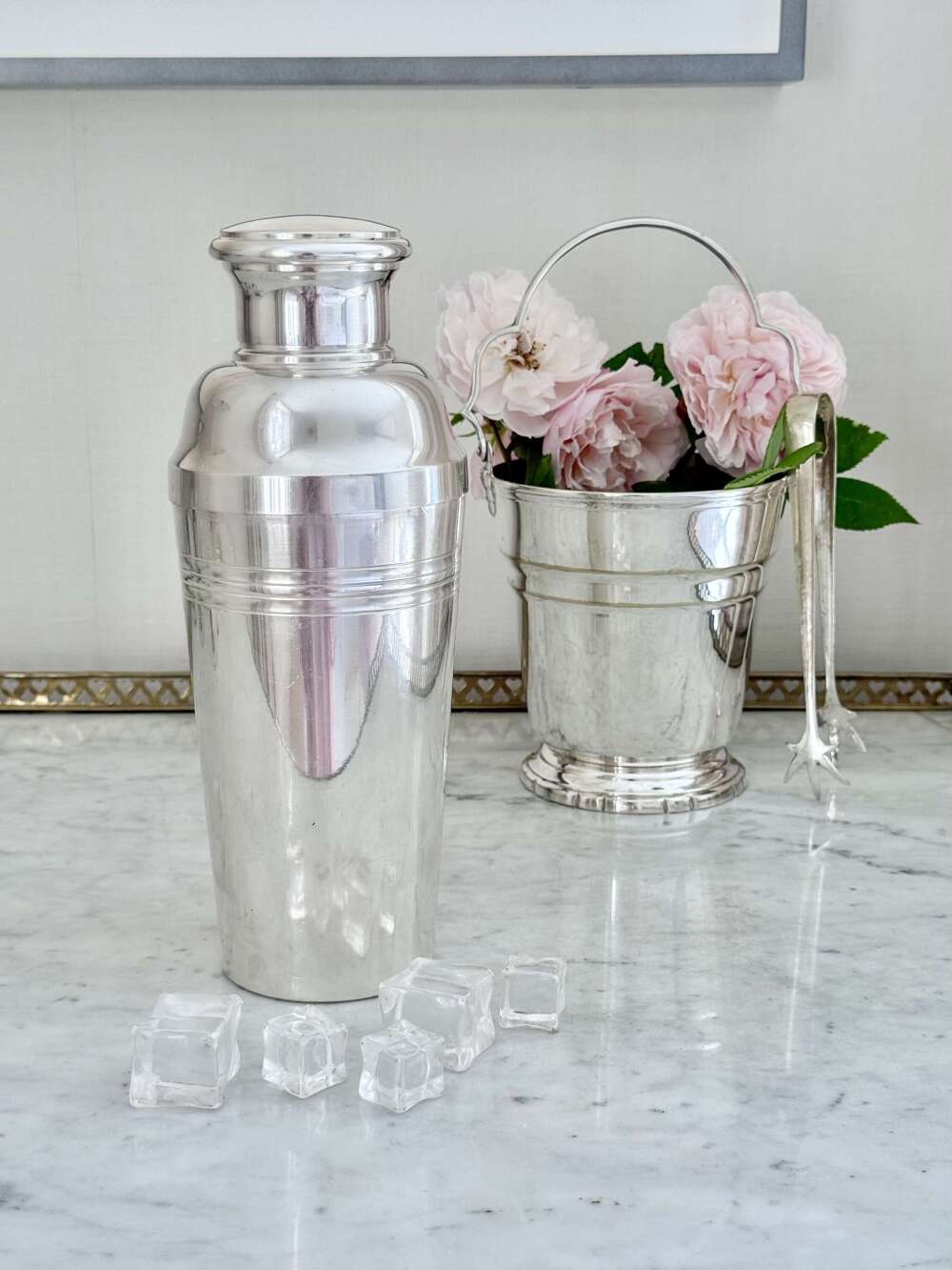 Tall Art Deco French silver plated cocktail shaker