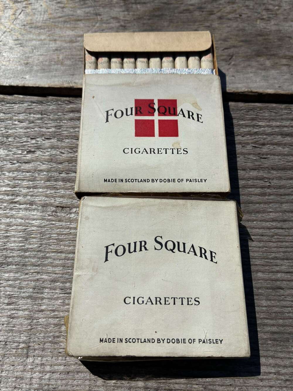Pair of George Dobie & sons four square cigarette packet live
