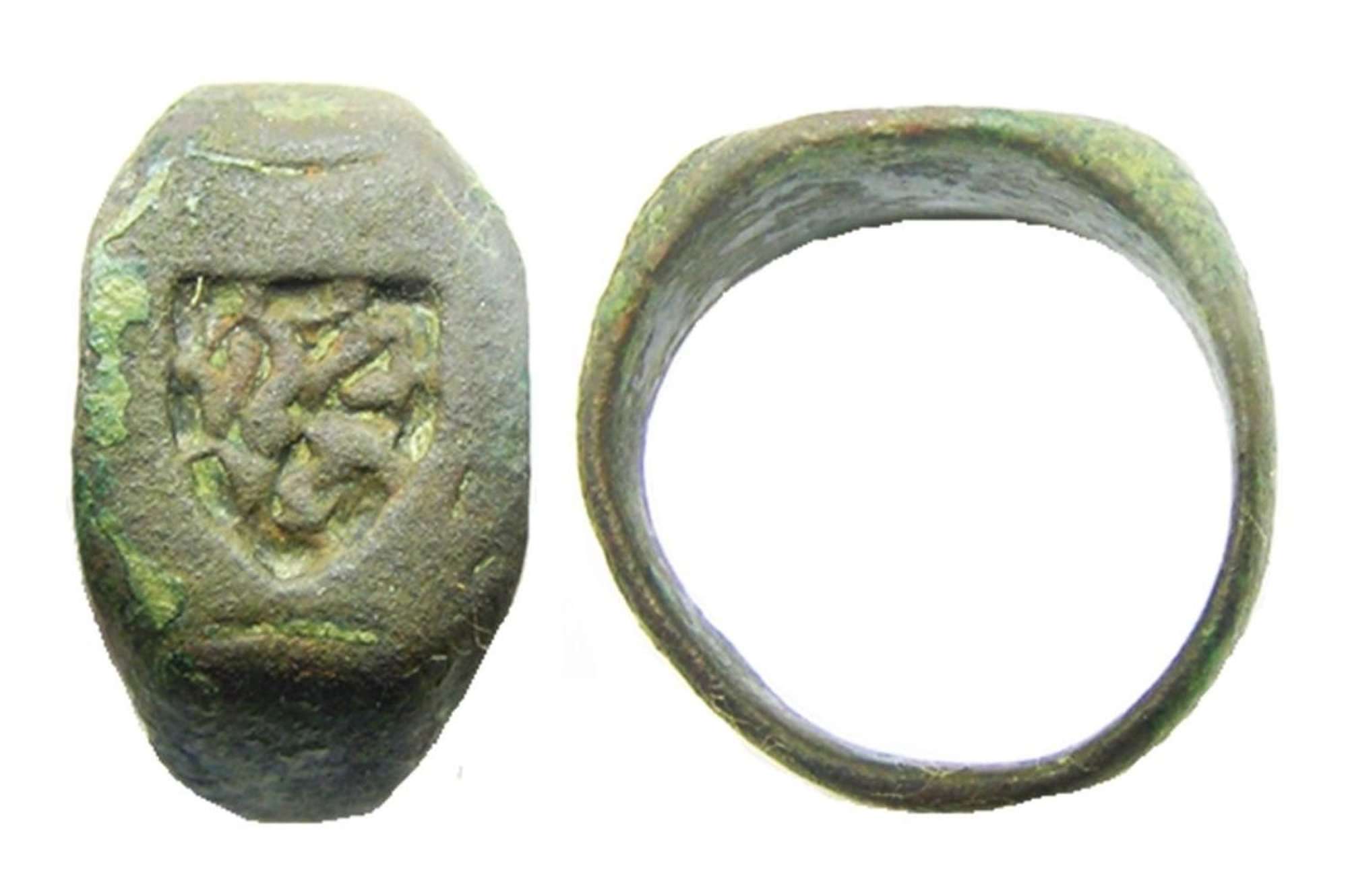 Medieval Bronze Armorial Signet Ring