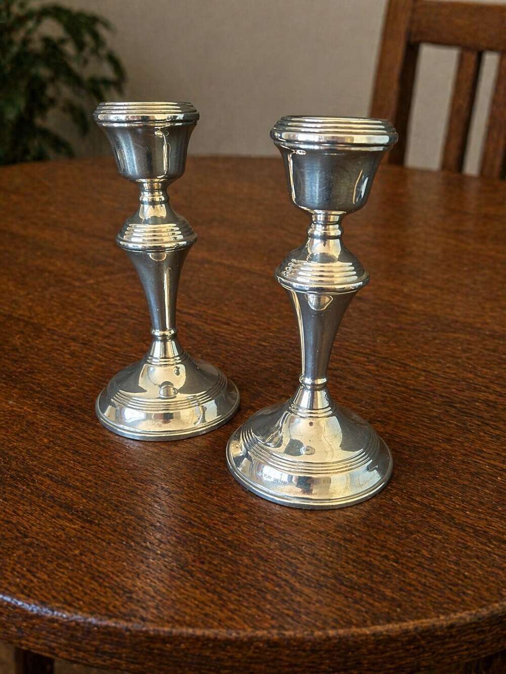 Vintage Solid Silver Matching Pair Of Table Candlesticks 14cm Tall