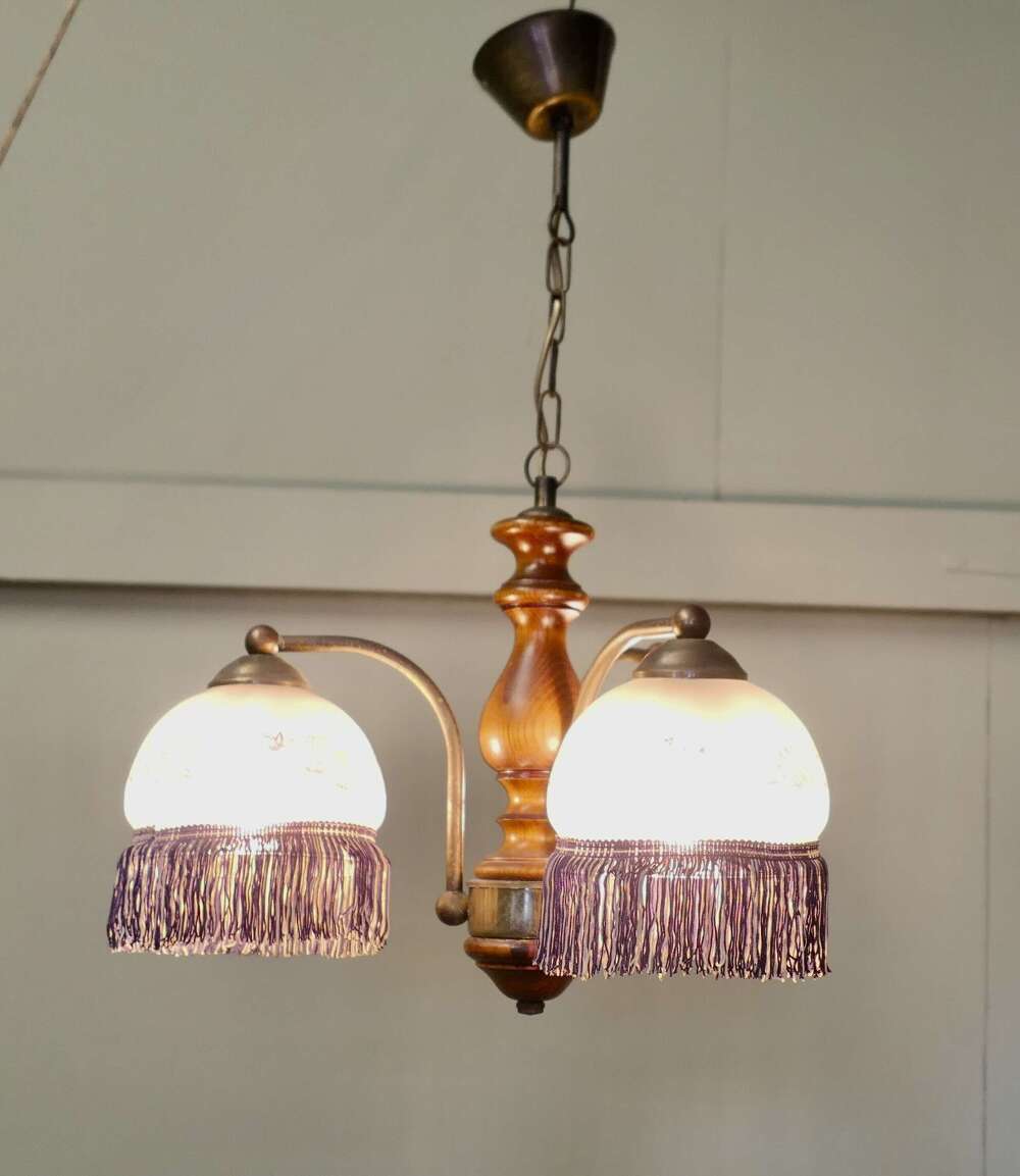 French Triple Fringed Glass Ceiling Pendant  An excellent quality piece the light frame is