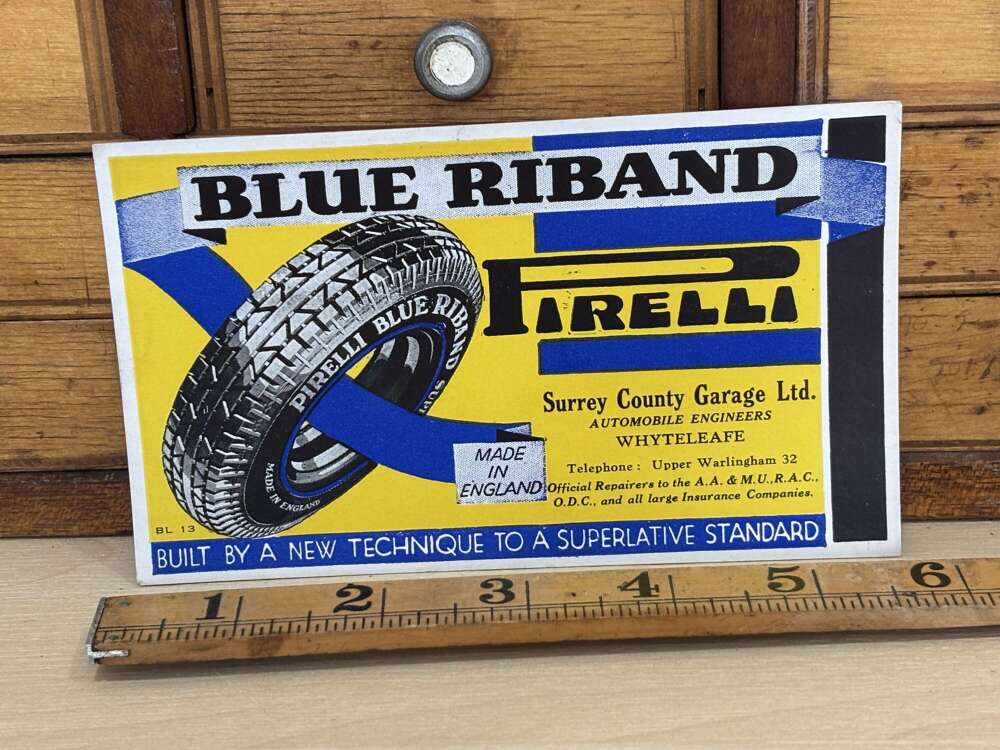 Pirelli Car & Motor Bike Tyre Advertising Trade Card Ephemera c1950s