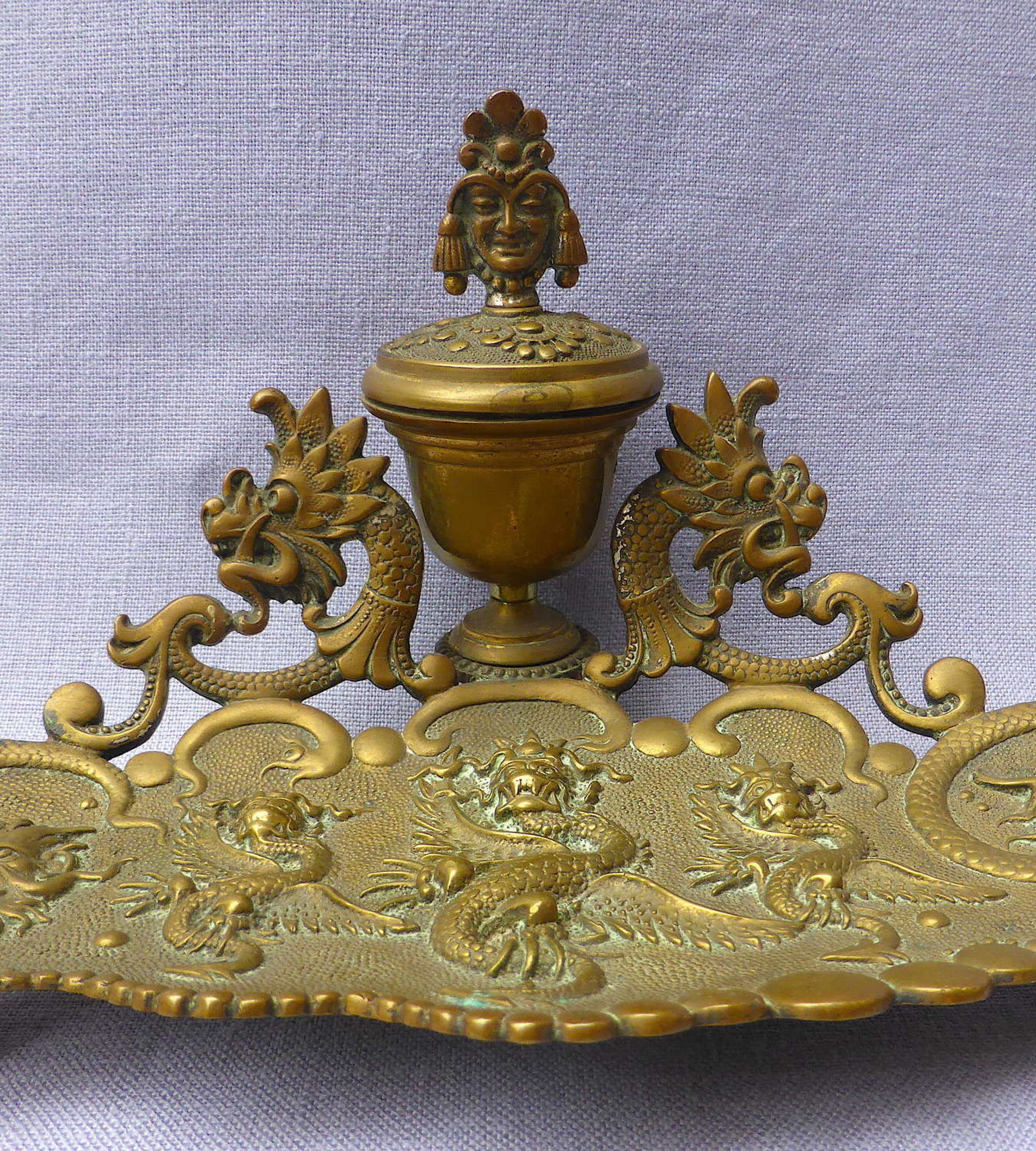 1920s Oriental Dragon Brass Desk Stand