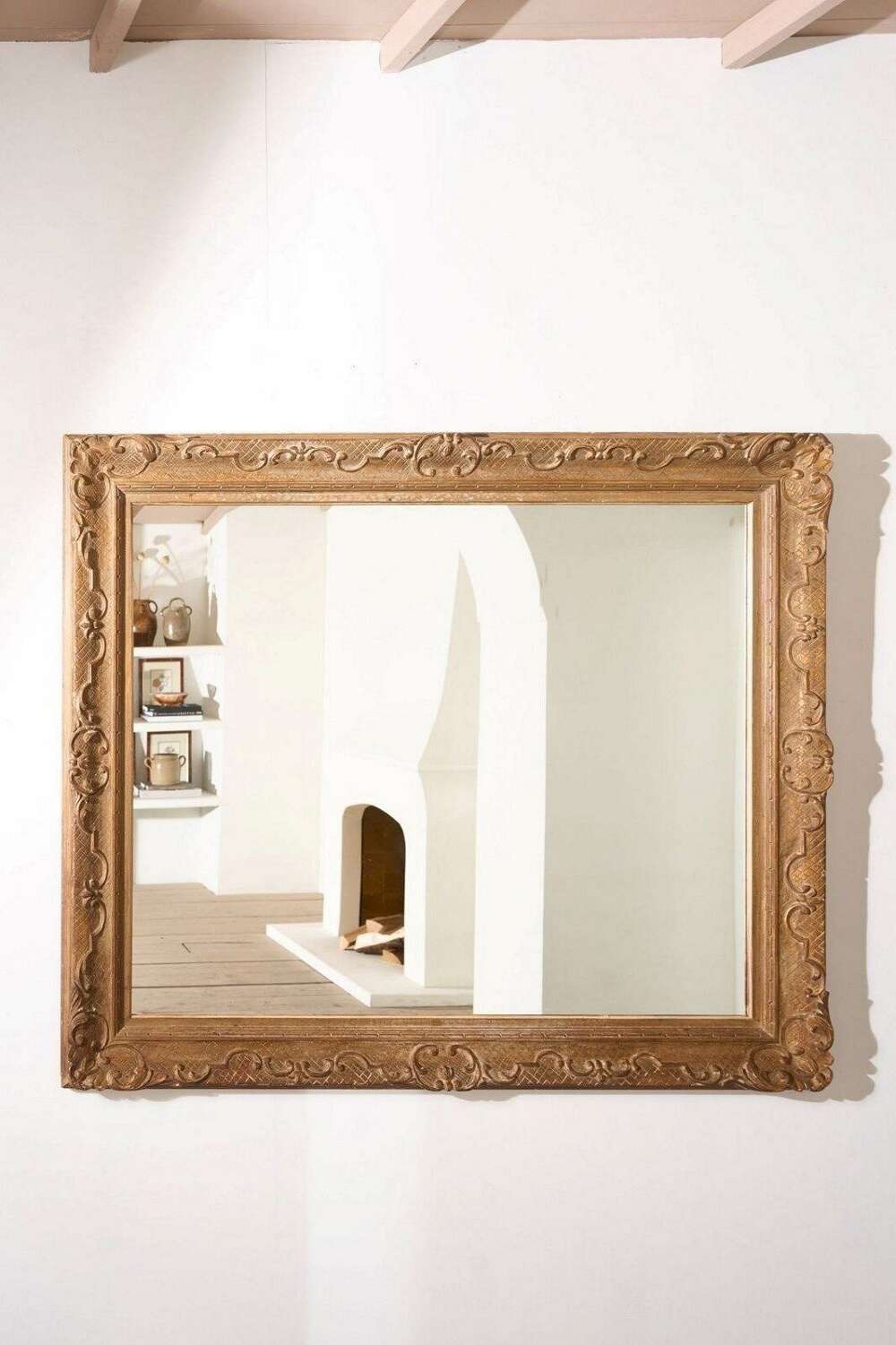 Very Large 19th Century Worn Gilt Mirror
