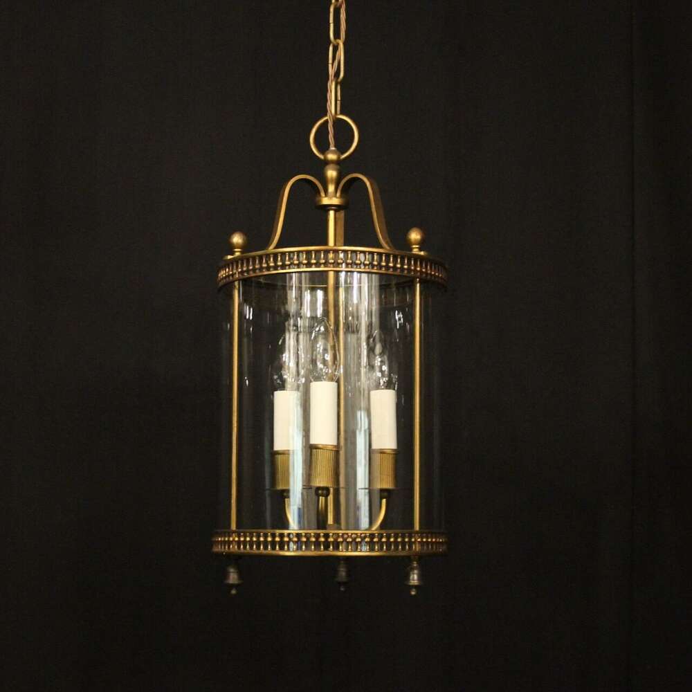 French Gilded Triple Light Antique Hall Lantern