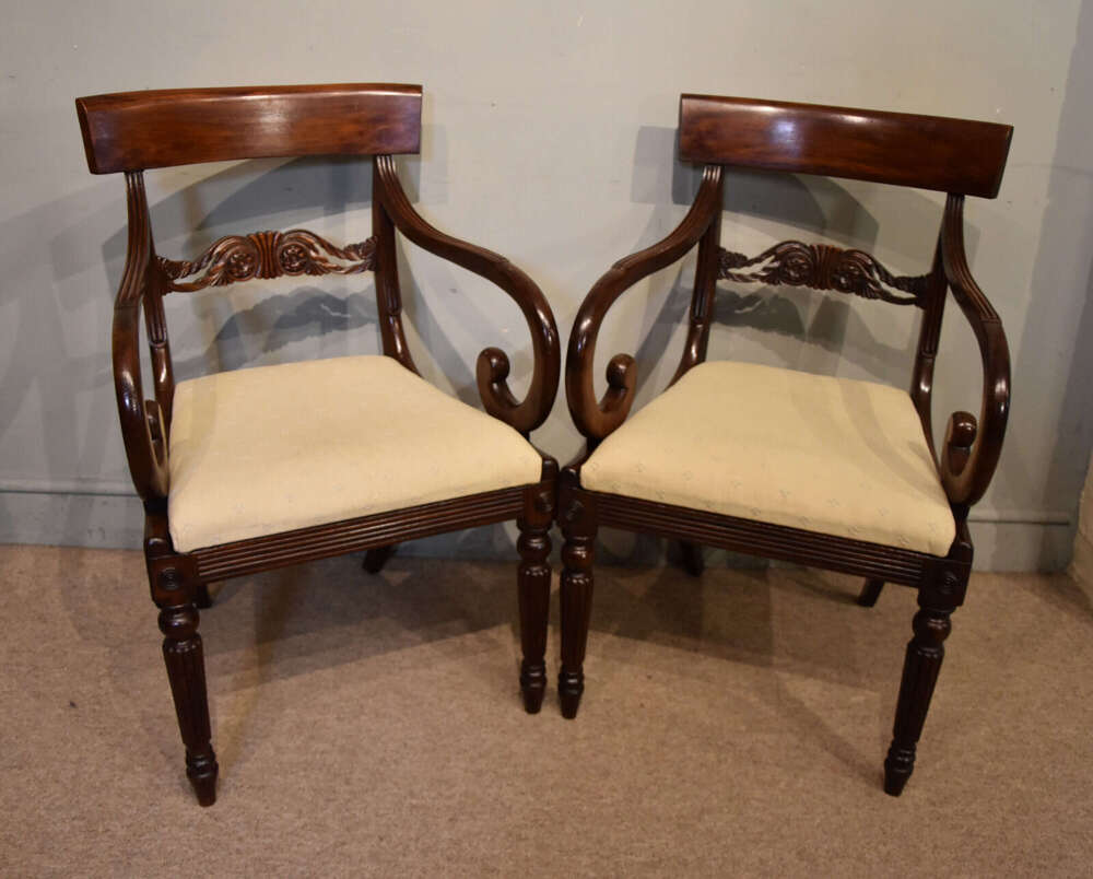 Pair of regency period mahogany armchairs