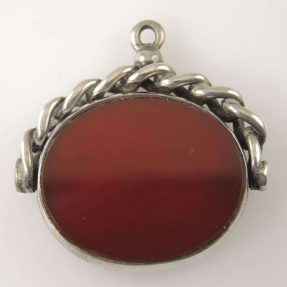 Victorian English silver and bloodstone swivel fob c1888