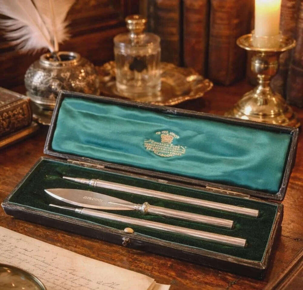 Antique Solid Silver Writing Set By William Hair Haseler