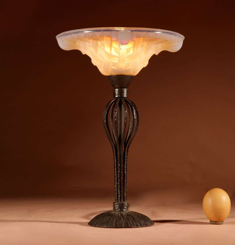 French Art Deco Lacroix/ Lalique Very Interesting Opalescent Glass And Wrought Iron Table 