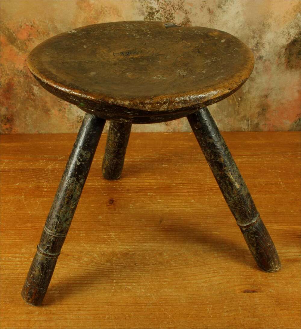 Antique Welsh Milking Stool. Cheese Top Small Seat. Country Furniture.
