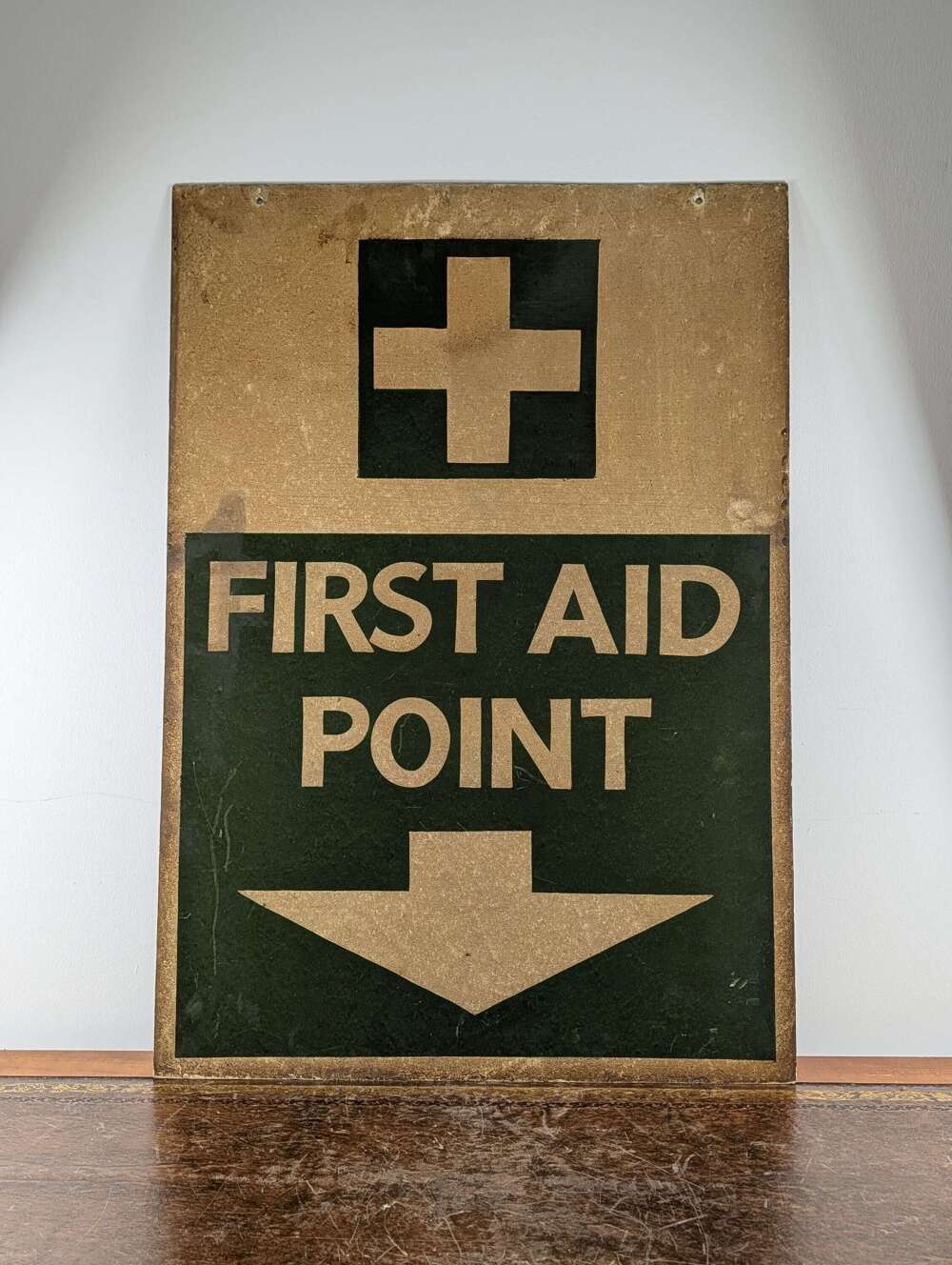 WWII British double-sided steel First Aid Point sign, circa 1940