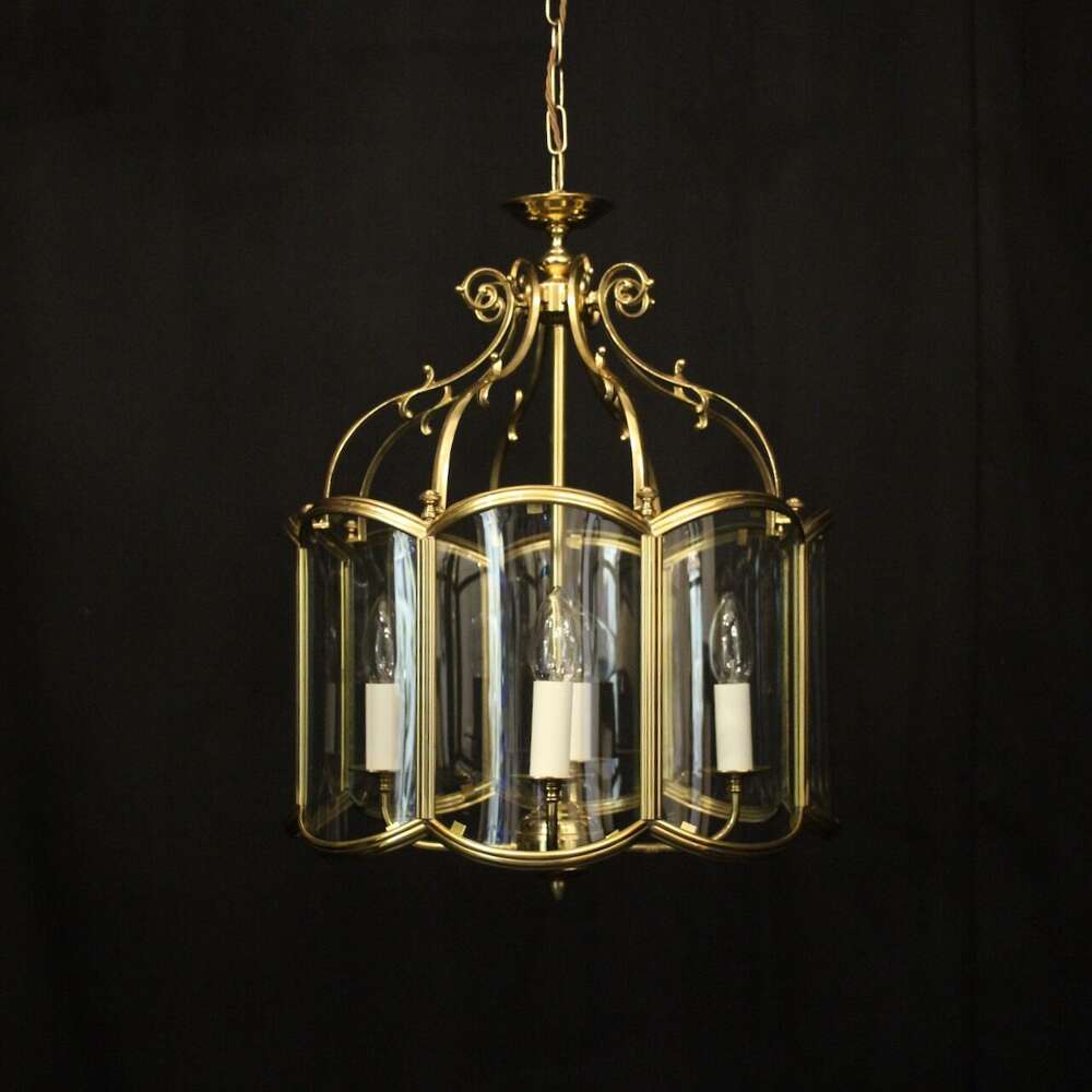 English Brass 4 Light Convex Hall Vintage Lantern