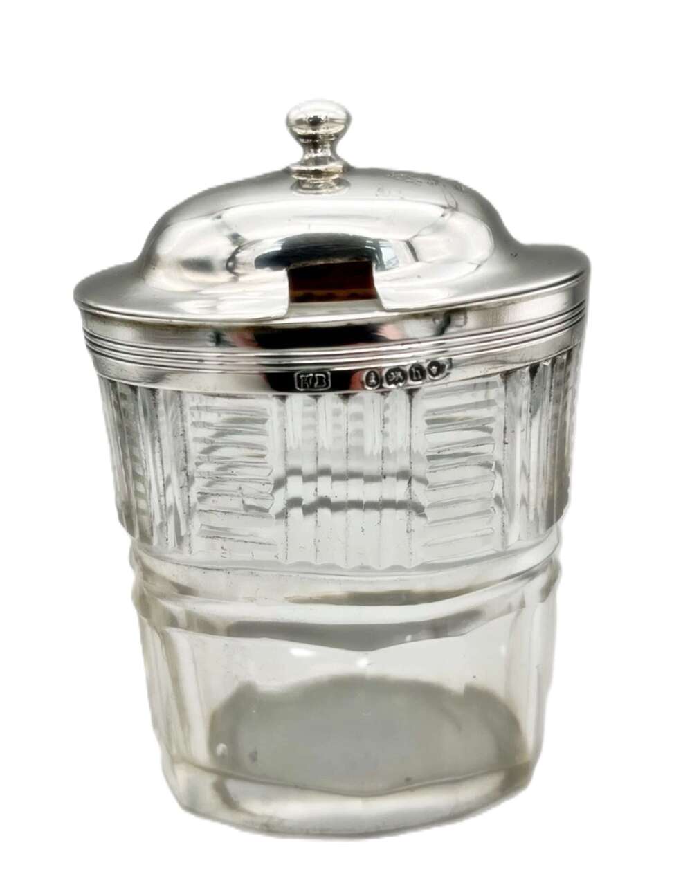 Georgian crested silver & cut glass mustard pot by William Bateman