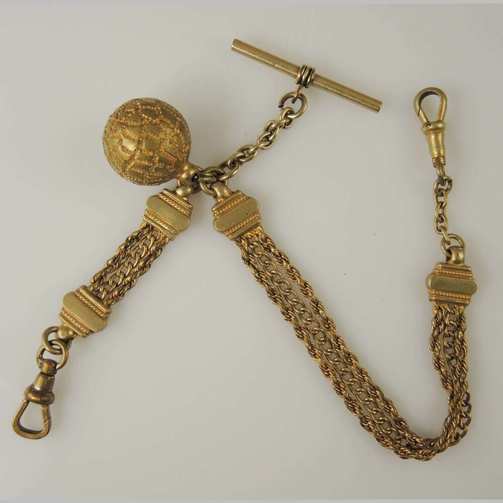 Victorian fancy gilt metal pocket watch chain c1890