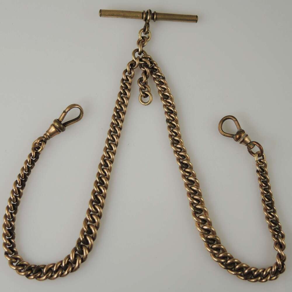 Victorian gold plated pocket double watch chain. Classic style c1890