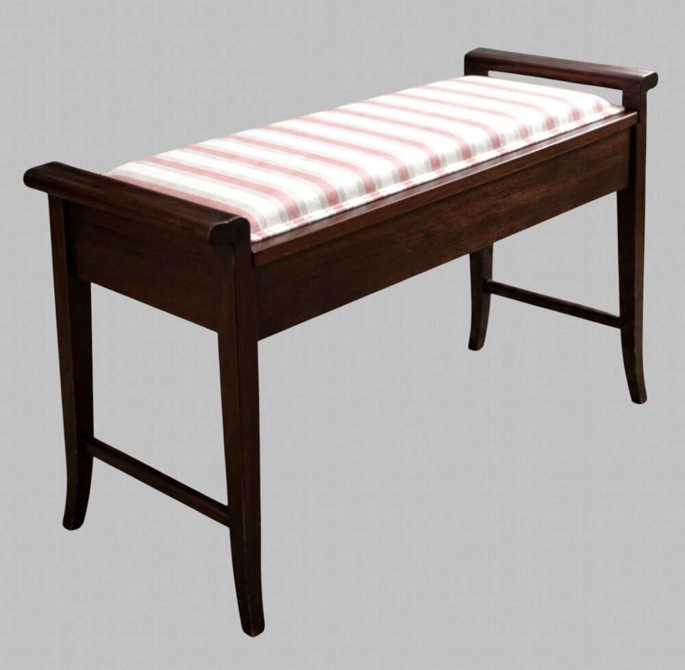 Mahogany Duet Piano Stool with Storage, Upholstered in Colefax & Fowler Colvill