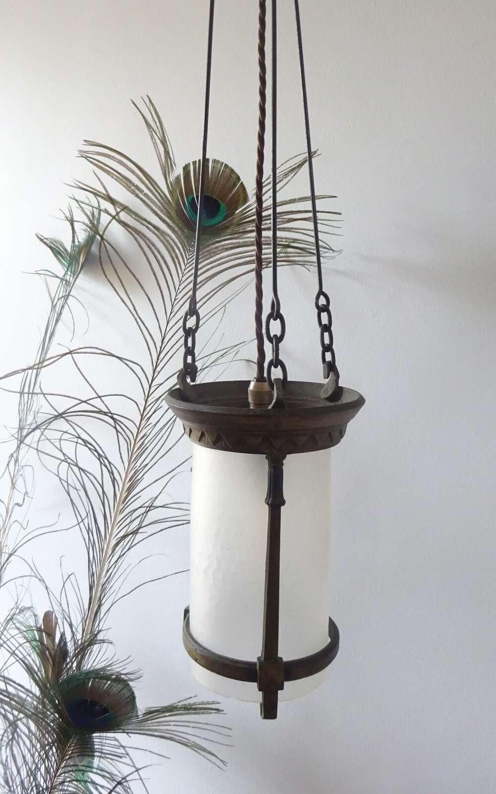 Bronze Hall Ceiling Lantern Honeycomb Frosted Glass