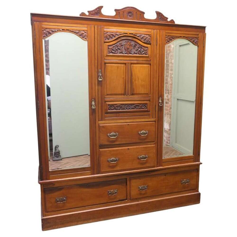 Large Arts and Crafts Wardrobe Compactum, Dismantles  This Large Mirrored Wardrobe