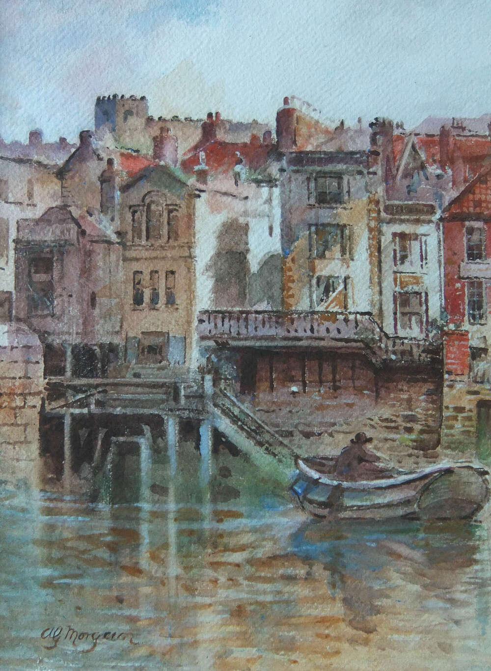 Alfred G. Morgan "Church and Harbour, Whitby" watercolour