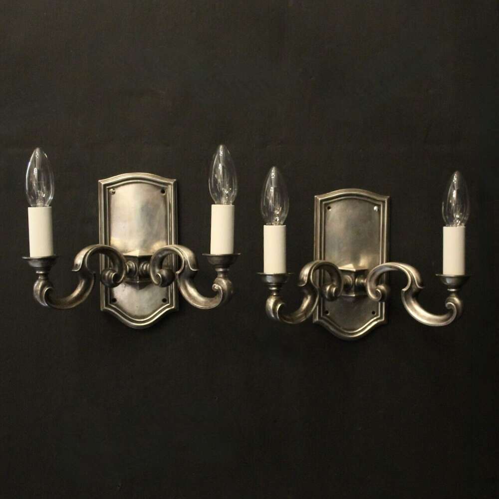 English Pair Of Silver Plated Antique Wall Lights