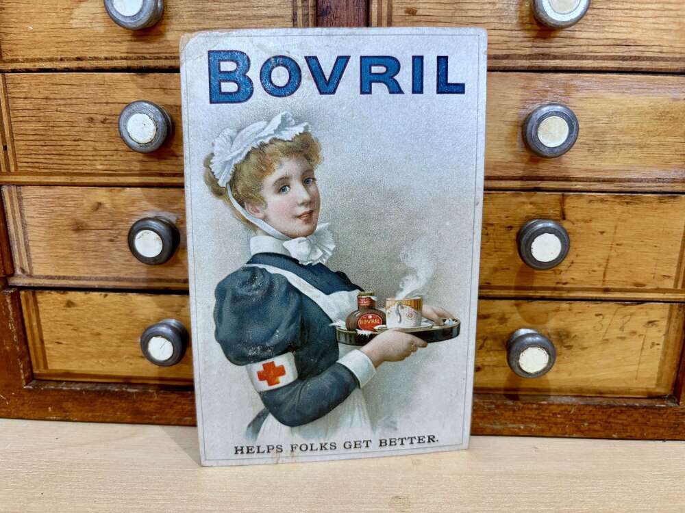 Bovril WW1 Nurse " Helps folks get better" Advertising Trade Card Ephemera c1900s