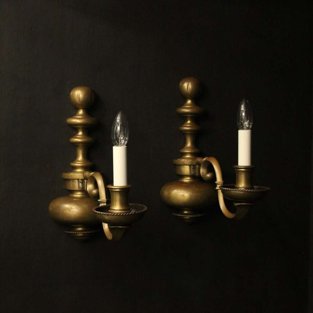English Pair Of Bronze Antique Wall Lights