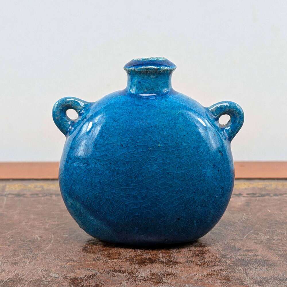 Nils K&auml;hler blue moonflask vase for H.A. K&auml;hler Denmark, circa 1960