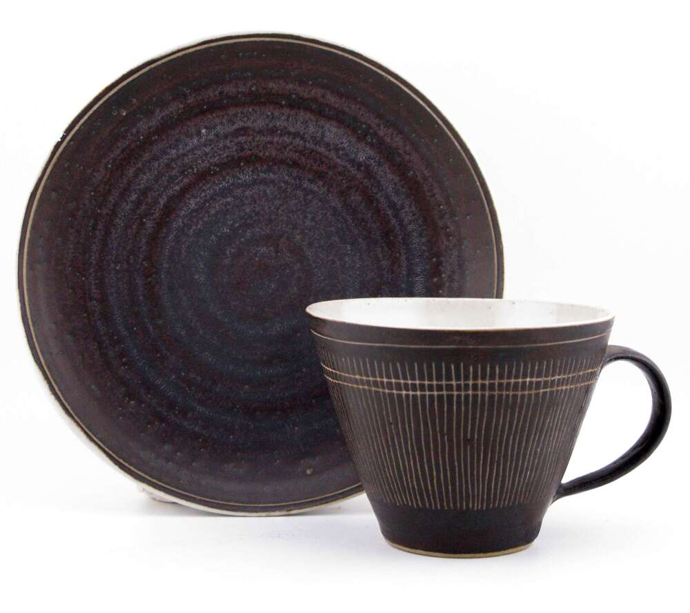 Lucie Rie and Hans Coper sgraffito cup and saucer