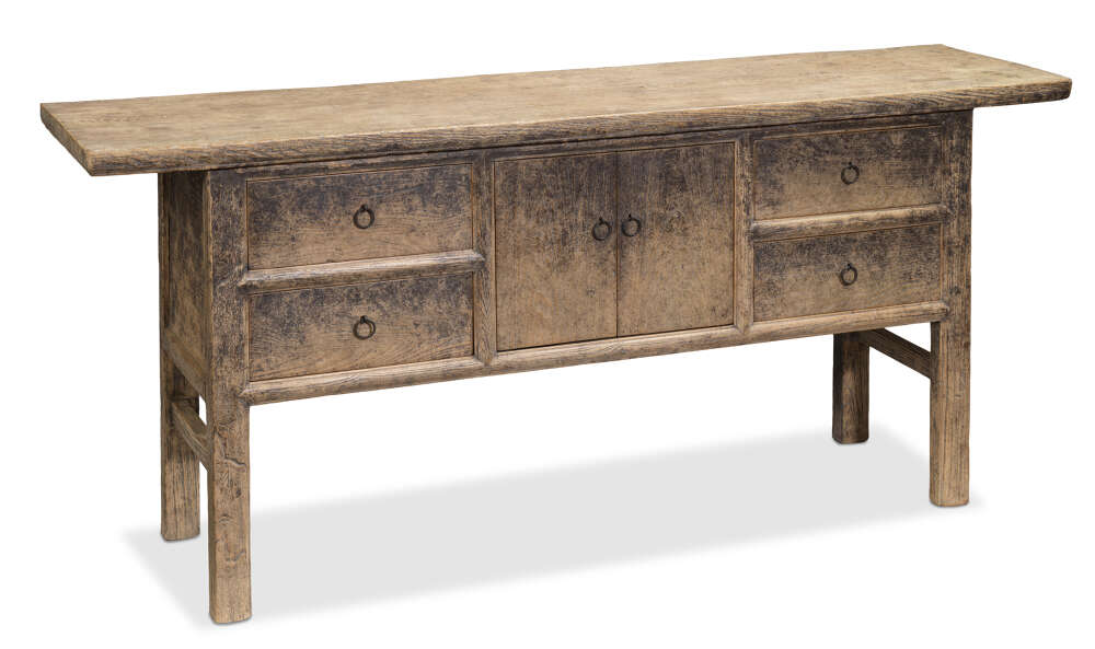 Large Chinese Elm Antique Table With Drawers