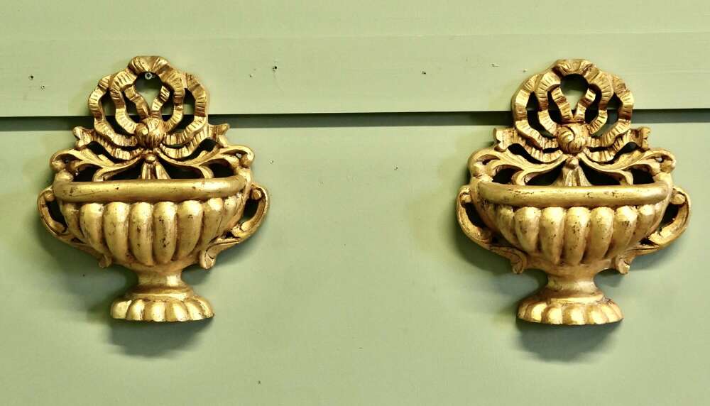 A pair of French Carved Gilt Wall Brackets, Baskets  The brackets are hand carved