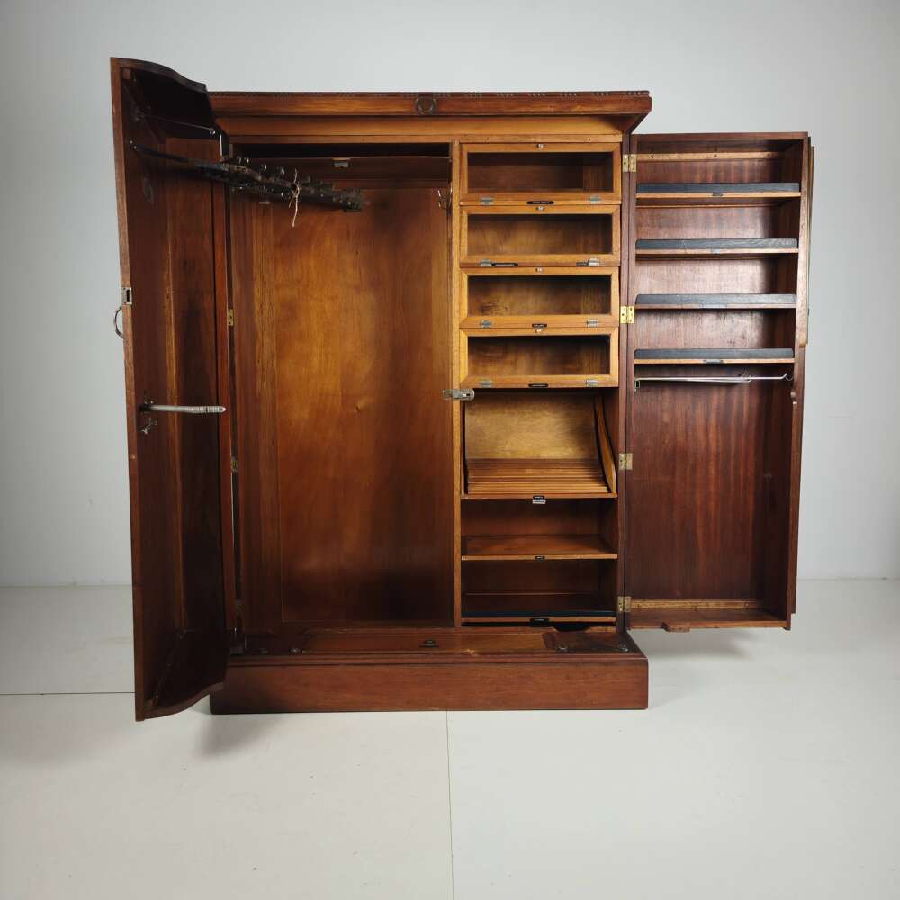 English Art Deco Light Burr Walnut Compactom Gentleman's Wardrobe
