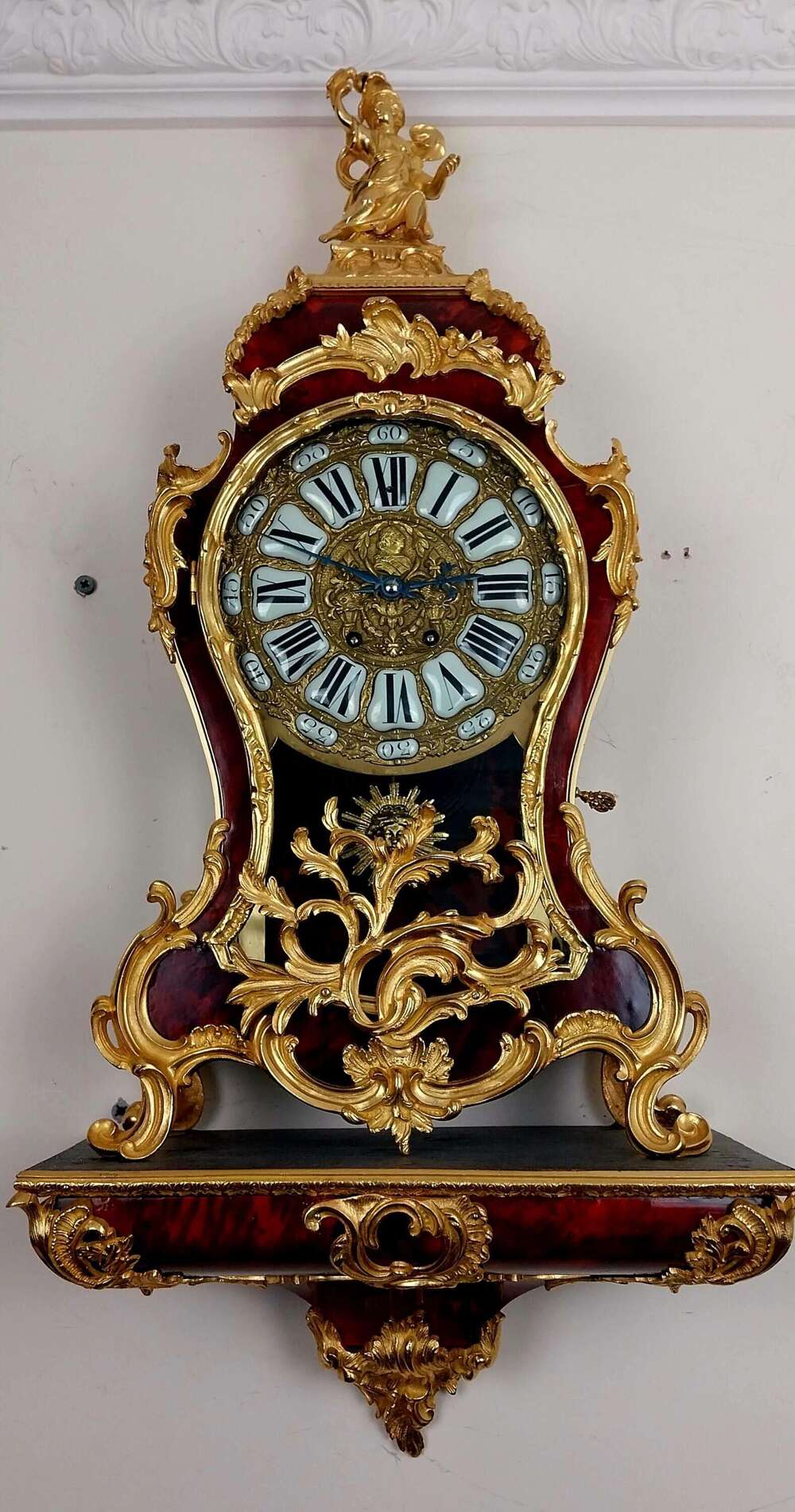 Exceptional French Louis XV Revival Ormolu & Faux Tortoiseshell Bracket Clock by Vincenti