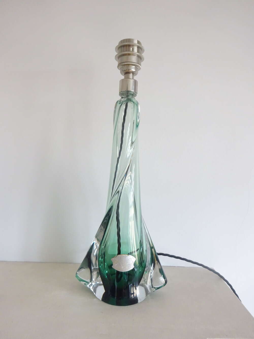 Val St Lambert Green Crystal Table Lamp