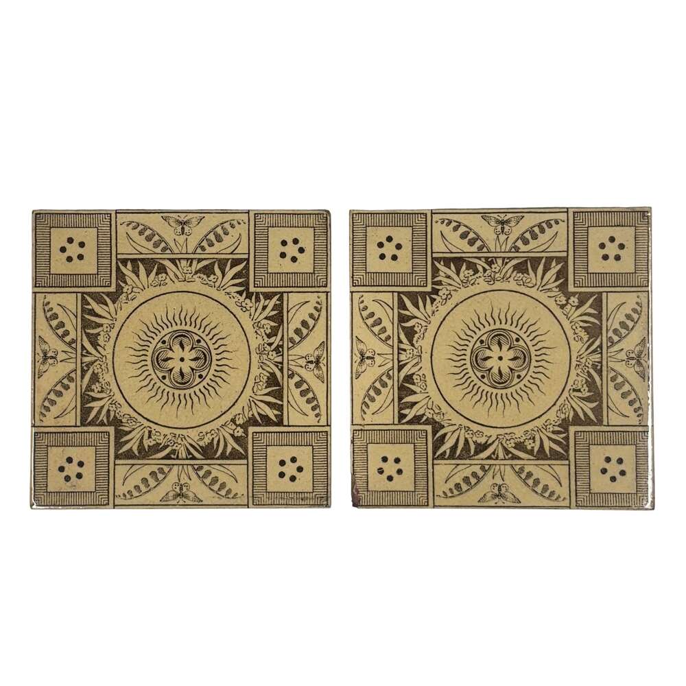 Vintage Sunburst Decorative Ceramic Tile Set Of 2