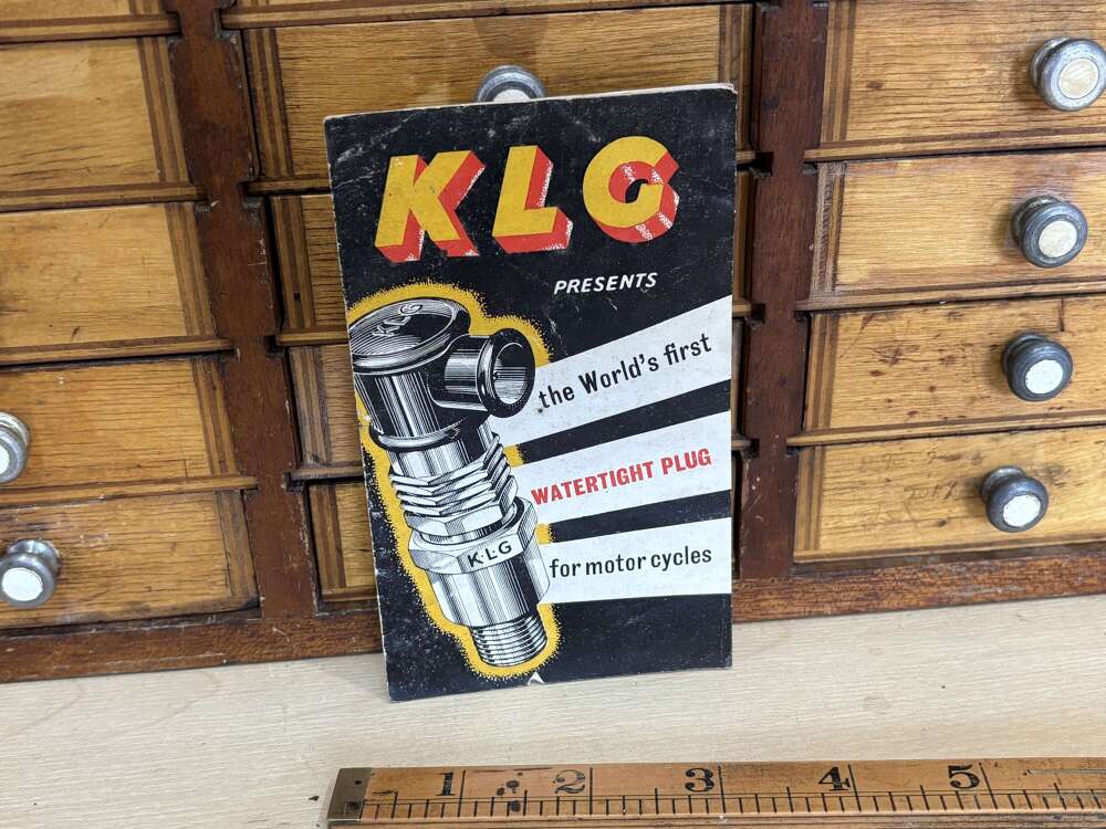 KLG Spark Plug  Motor Cycle Advertising Fold Out Trade Card Ephemera c1948