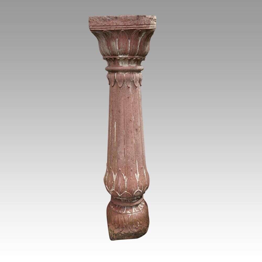 Antique Large Red Stone Carved Column