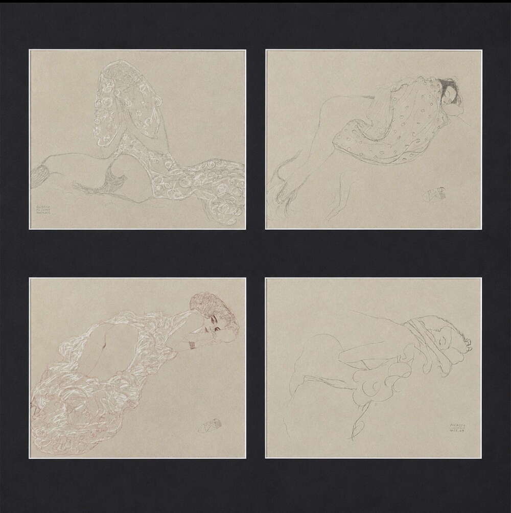 Gustav Klimt&rsquo;s - Four Mounted Individually Pencil and Crayon Erotic studies 2