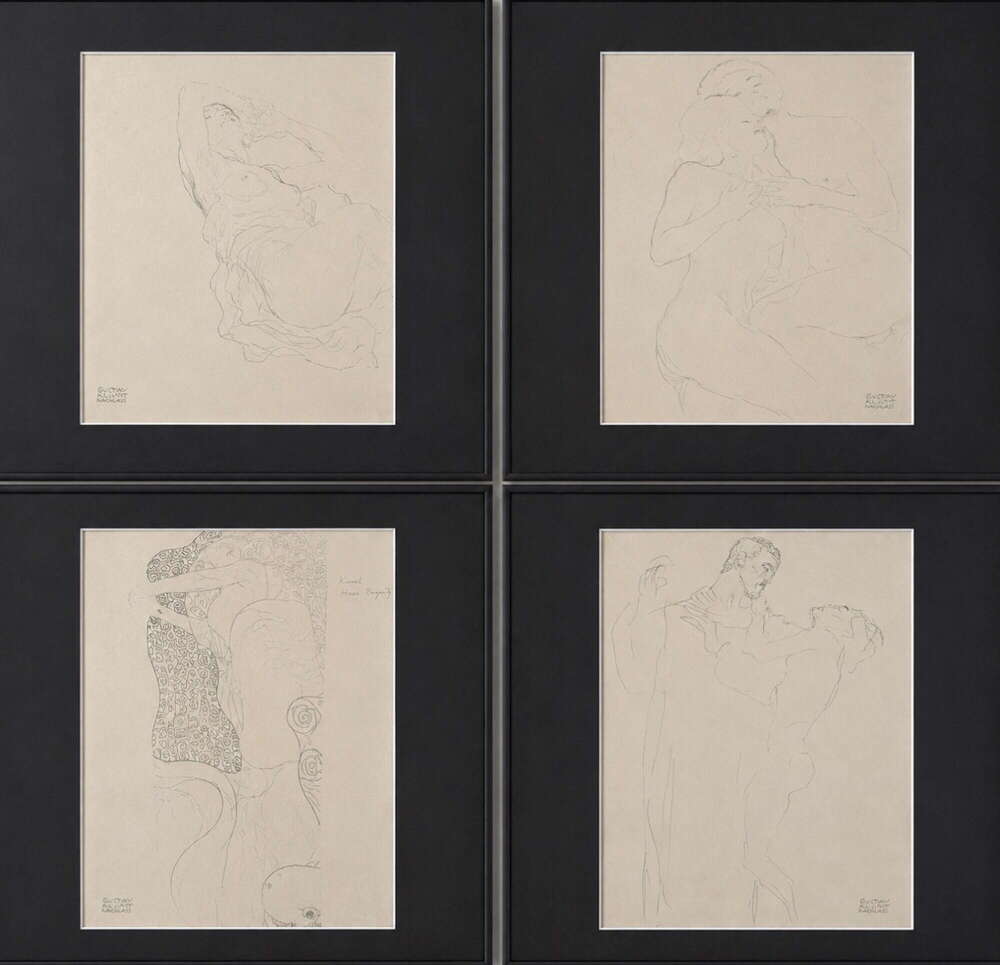 Gustav Klimt&rsquo;s - Four Mounted Individually Pencil and Crayon Erotic studies 1