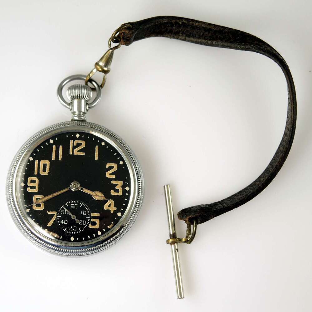 Military WWII Waltham pocket watch. Plus watch guard c1942